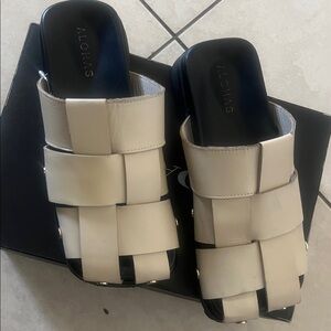 ALOHAS Woven Cream Slide Sandals